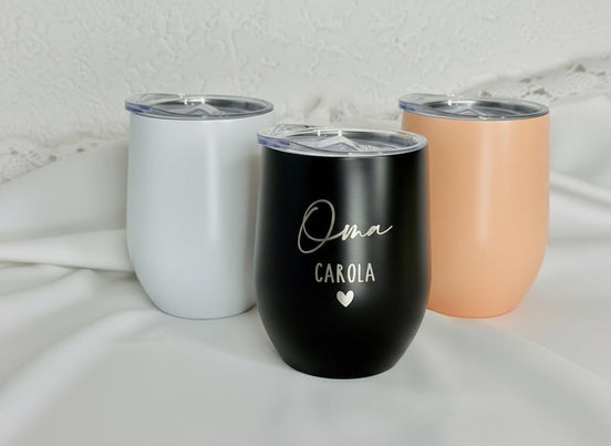 Personalisierter Thermobecher für Oma oder Opa – Edelstahl Becher mit Name & Herz – Geschenk für Großeltern – Gravur Thermobecher 354ml