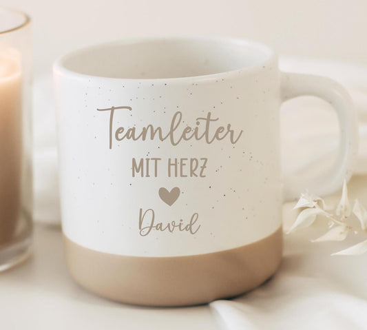 Teamleiter mit Herz Tasse – personalisierte Keramiktasse mit Name – Danke Geschenk Arbeit Team Büro Abschied – langlebige Gravur – 360 ml