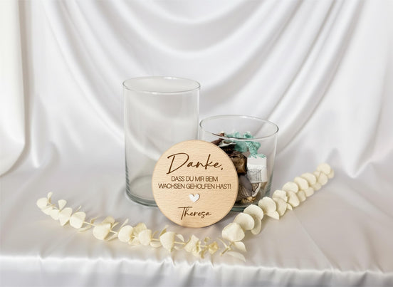 Dankeschön Geschenk Erzieherin – Vorratsglas mit Gravur – Danke fürs Wachsen helfen – Glas mit Holzdeckel, Kita Abschied,