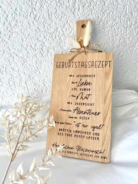 Geburtstagsgeschenk Holzbrett • Geburtstagsrezept Gravur • Holzbrett mit Spruch • Geschenk Geburtstag • Personalisiertes Geschenk
