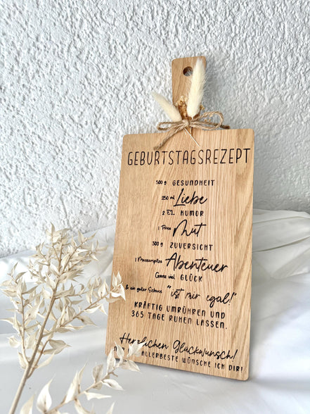 Geburtstagsgeschenk Holzbrett • Geburtstagsrezept Gravur • Holzbrett mit Spruch • Geschenk Geburtstag • Personalisiertes Geschenk
