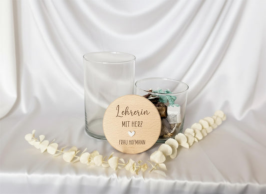 Geschenk für Lehrerin – Vorratsglas mit Gravur – Lehrerin mit Herz – Dankeschön Geschenk – Glas mit Holzdeckel, Abschiedsgeschenk, Schule