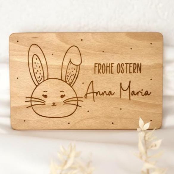 Osterhase Brettchen – Ostergeschenk Holz personalisiert – Frohe Ostern mit Name – Holzbrett Gravur – Osterdeko Geschenk