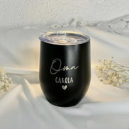 Personalisierter Thermobecher für Oma oder Opa – Edelstahl Becher mit Name & Herz – Geschenk für Großeltern – Gravur Thermobecher 354ml