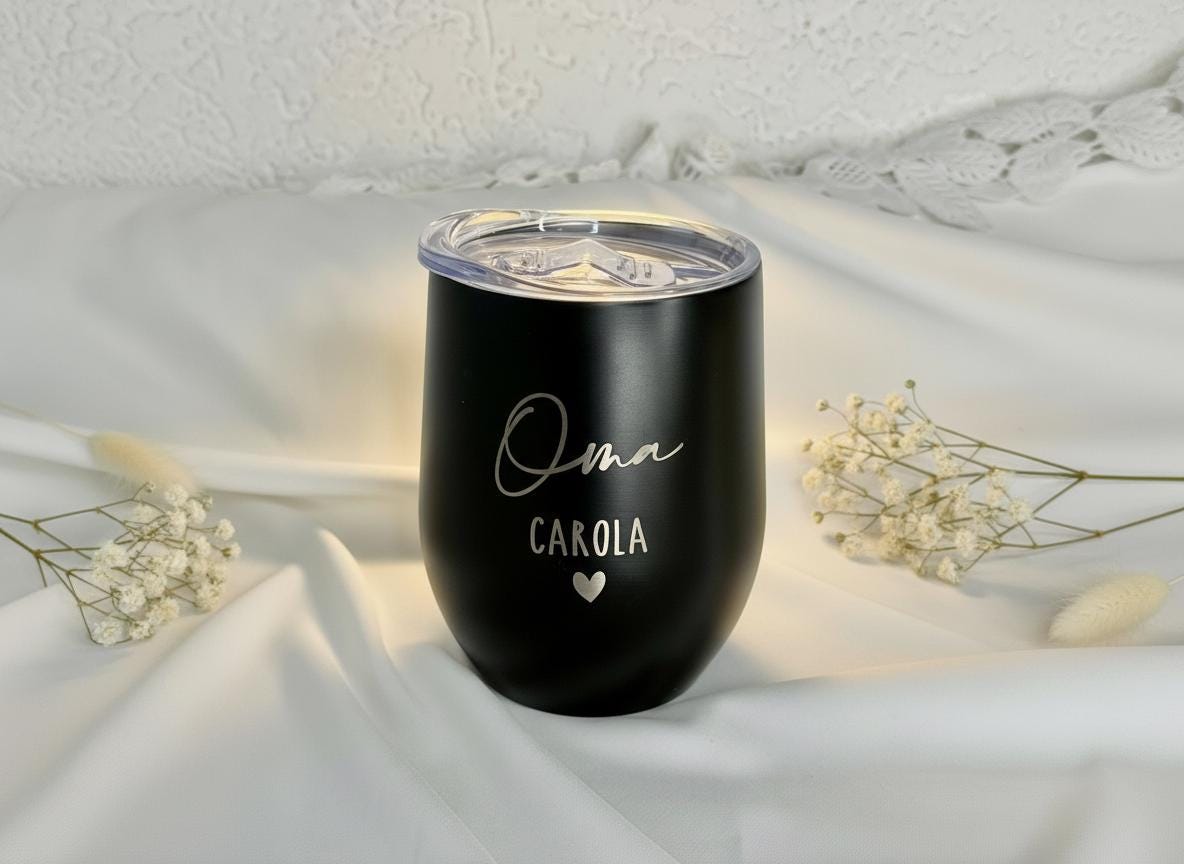 Personalisierter Thermobecher für Oma oder Opa – Edelstahl Becher mit Name & Herz – Geschenk für Großeltern – Gravur Thermobecher 354ml