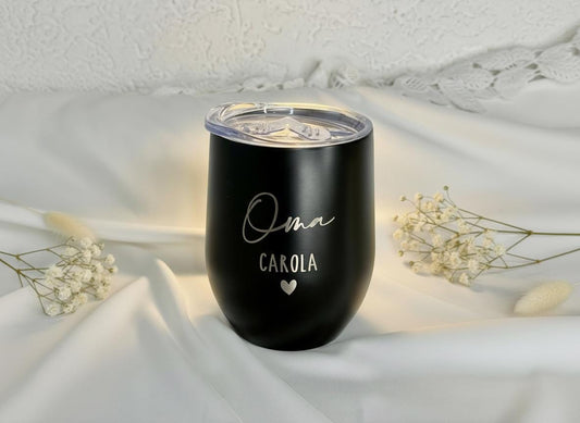 Personalisierter Thermobecher für Oma oder Opa – Edelstahl Becher mit Name & Herz – Geschenk für Großeltern – Gravur Thermobecher 354ml