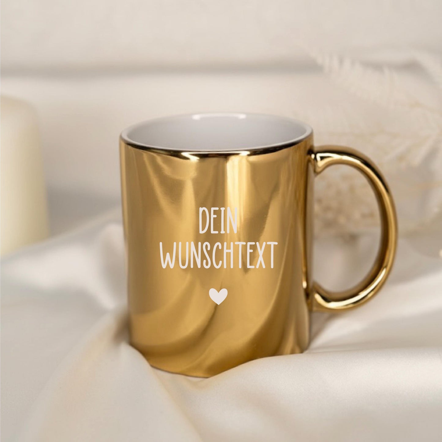 Personalisierte Tasse mit Wunschtext – Goldene Keramiktasse mit Herz – Individuelles Geschenk – Tasse personalisiert