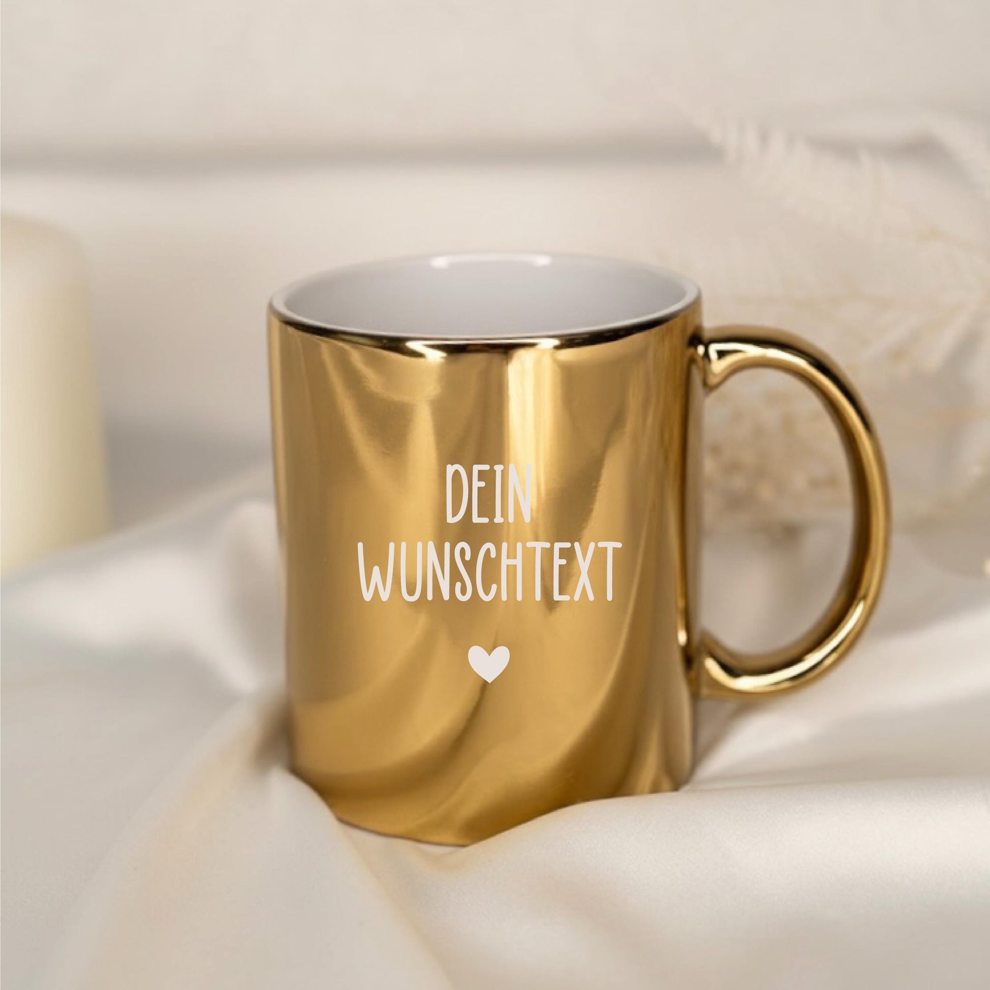Personalisierte Tasse mit Wunschtext – Goldene Keramiktasse mit Herz – Individuelles Geschenk – Tasse personalisiert