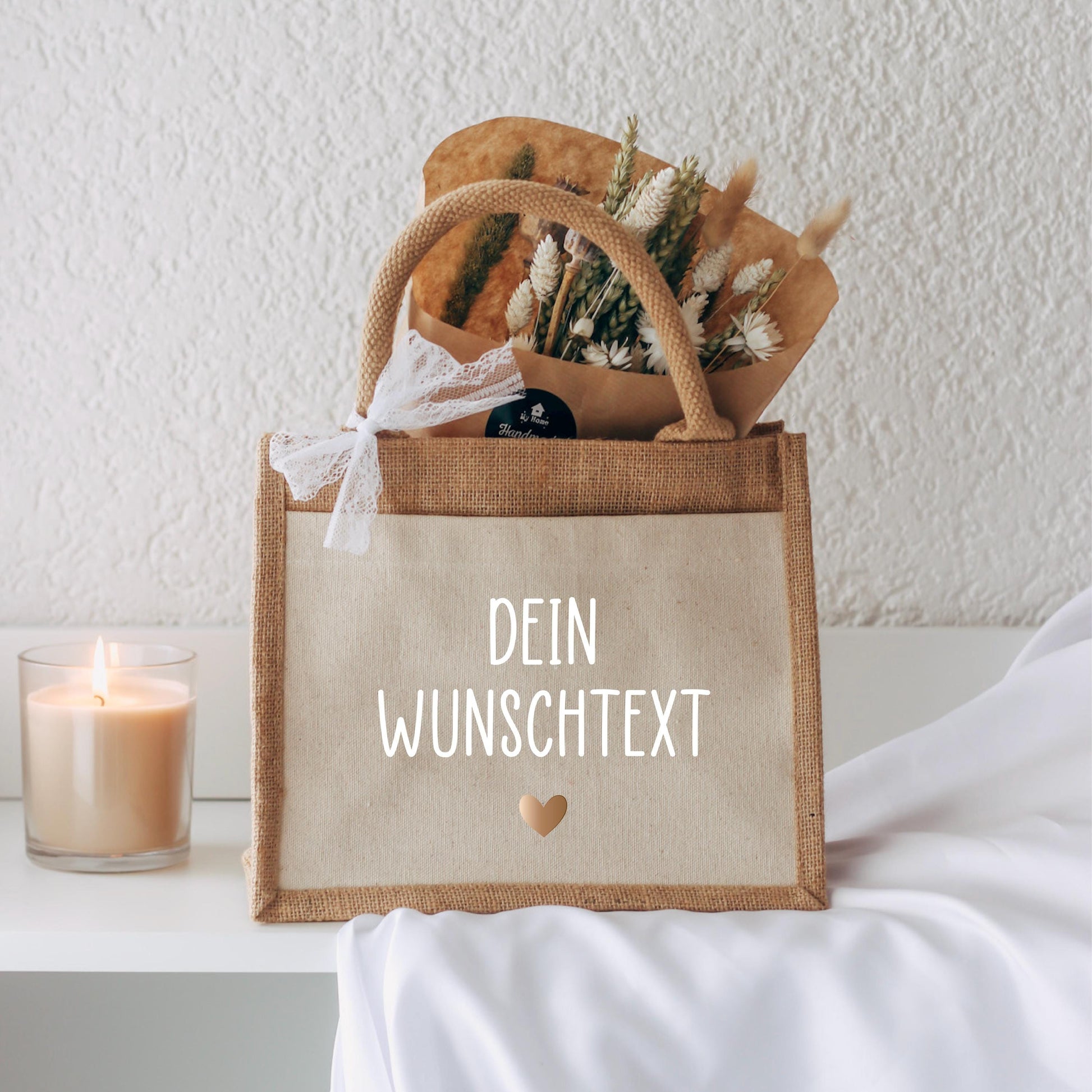 Personalisierte Jutetasche mit Wunschtext – Tasche mit Herz oder ohne, Geschenk individuell, Name, Spruch, Botschaft, Geschenk Mama Oma