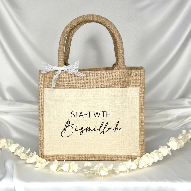 Start with Bismillah Jutetasche – Islamische Tasche mit Spruch, Geschenk Muslim, Ramadan Tasche, Bismillah Geschenkidee, Islam, Eid