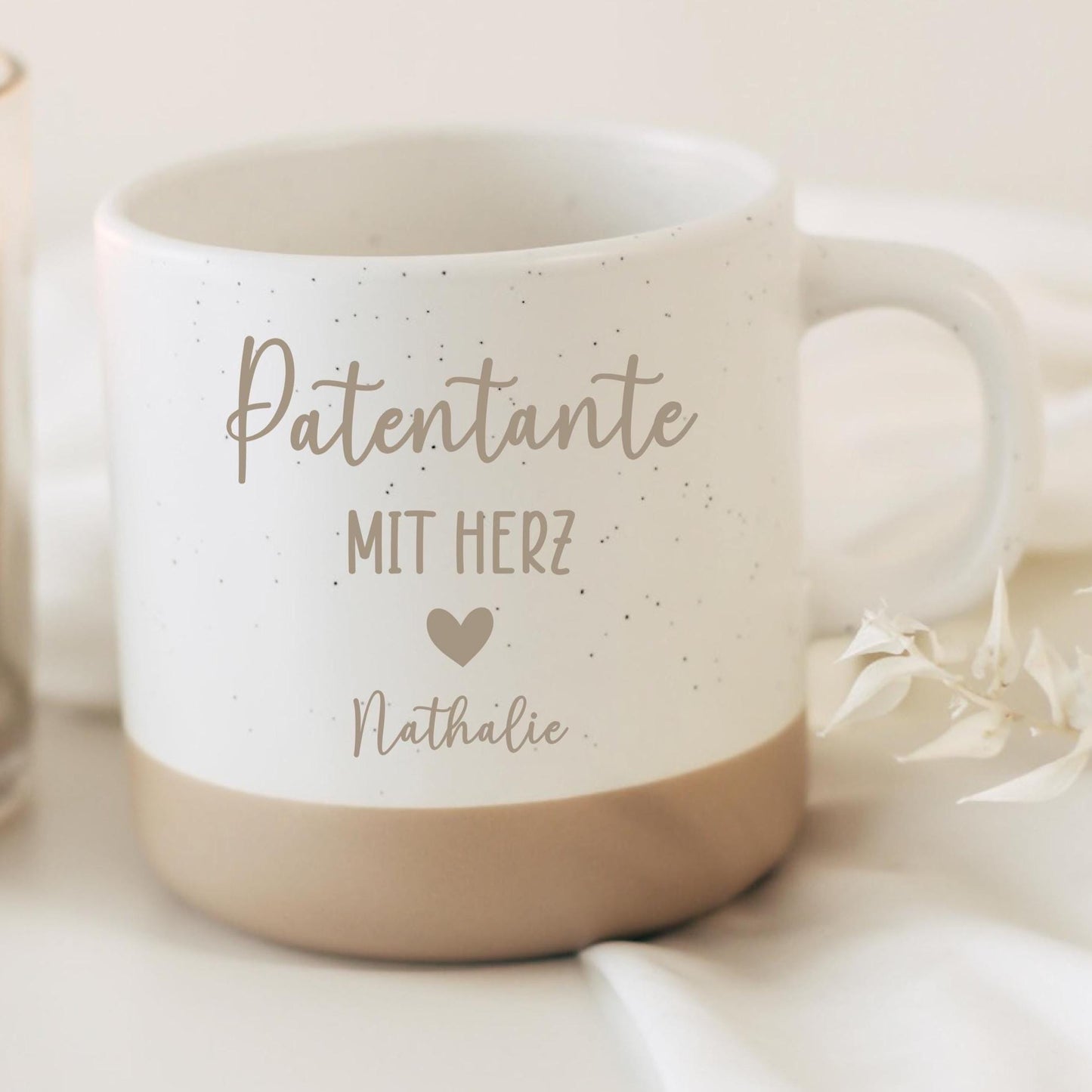 Patentante Patenonkel mit Herz Tasse – personalisierte Keramiktasse mit Name – Geschenk Taufe Pate – langlebige Gravur – 360 ml