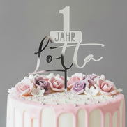 Caketopper 1 Jahr mit Name personalisiert – Acrylglas in verschiedenen Farben weiß gold rosegold– Cake Topper 1. Geburtstag Mädchen Junge