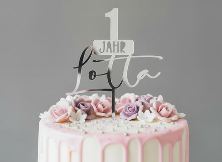Caketopper 1 Jahr mit Name personalisiert – Acrylglas in verschiedenen Farben weiß gold rosegold– Cake Topper 1. Geburtstag Mädchen Junge