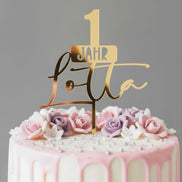 Caketopper 1 Jahr mit Name personalisiert – Acrylglas in verschiedenen Farben weiß gold rosegold– Cake Topper 1. Geburtstag Mädchen Junge