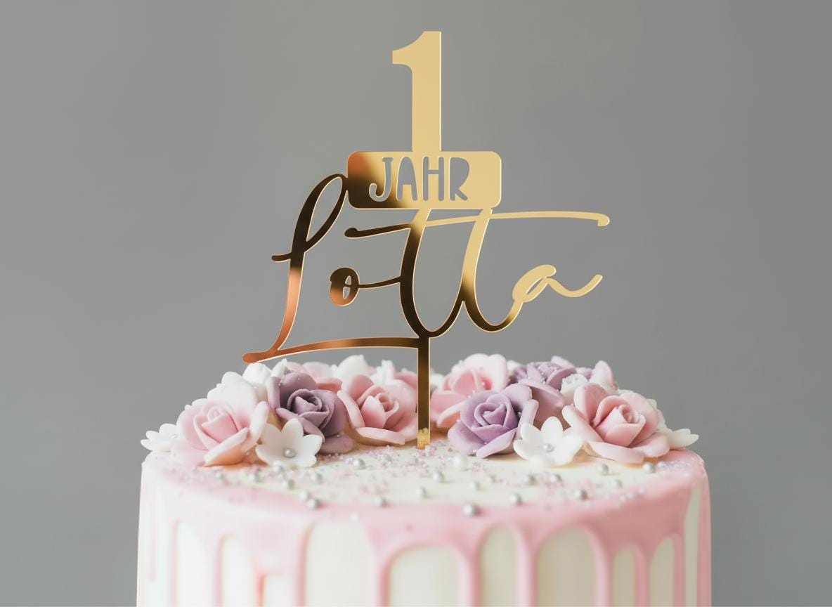 Caketopper 1 Jahr mit Name personalisiert – Acrylglas in verschiedenen Farben weiß gold rosegold– Cake Topper 1. Geburtstag Mädchen Junge