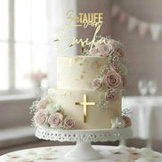Cake Topper Taufe personalisiert mit Name – Torten Topper mit Kreuz Acryl in Gold Silber Roségold Weiß – Taufdeko Mädchen Junge, Baptism,