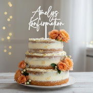 Cake Topper Konfirmation personalisiert mit Name – Kommunion Taufe Torten Topper Acryl Silber Gold Roségold Weiß- Christliche Deko