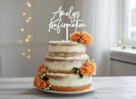 Cake Topper Konfirmation personalisiert mit Name – Kommunion Taufe Torten Topper Acryl Silber Gold Roségold Weiß- Christliche Deko