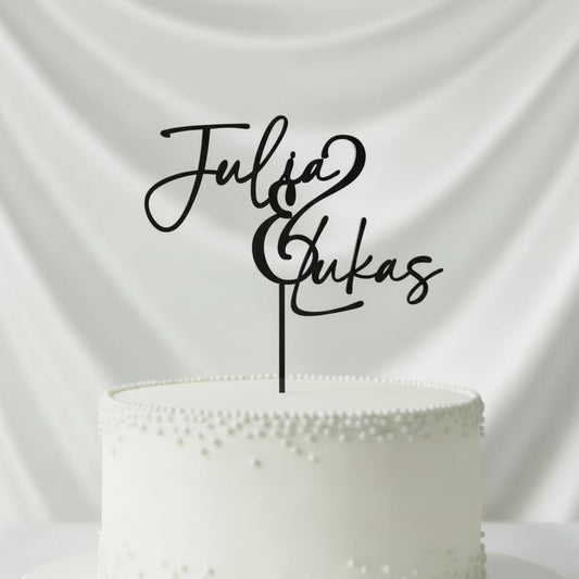 Cake Topper Hochzeit personalisiert mit 2 Namen – Acryl Gold Silber Schwarz Weiß Roségold – Torten Topper Brautpaar,