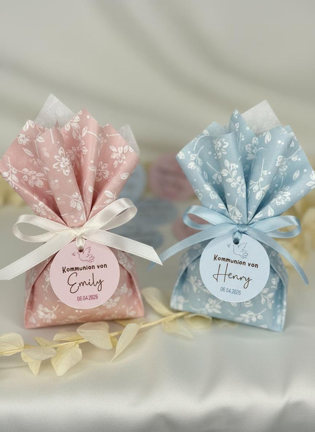 Kommunion Anhänger personalisiert – Etiketten Taufe Konfirmation mit Name & Datum – Gastgeschenk Tags 3,8 cm, Einladungskarten-Anhänger