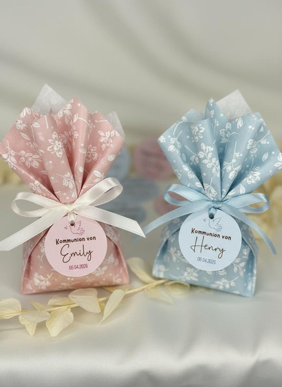 Kommunion Anhänger personalisiert – Etiketten Taufe Konfirmation mit Name & Datum – Gastgeschenk Tags 3,8 cm, Einladungskarten-Anhänger