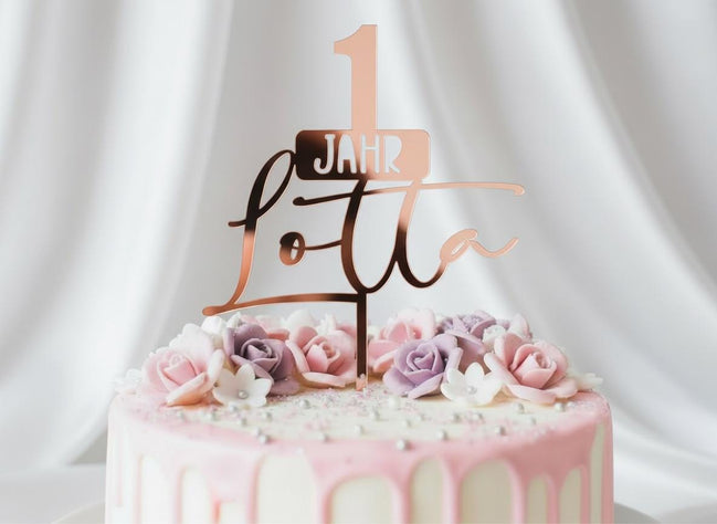 Caketopper 1 Jahr mit Name personalisiert – Acrylglas in verschiedenen Farben weiß gold rosegold– Cake Topper 1. Geburtstag Mädchen Junge