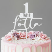 Caketopper 1 Jahr mit Name personalisiert – Acrylglas in verschiedenen Farben weiß gold rosegold– Cake Topper 1. Geburtstag Mädchen Junge