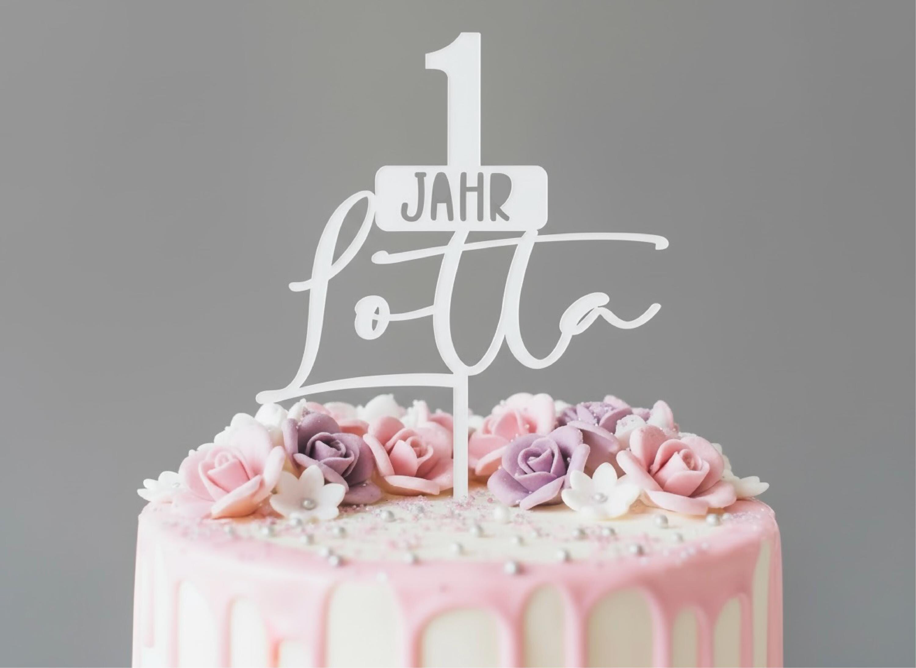 Caketopper 1 Jahr mit Name personalisiert – Acrylglas in verschiedenen Farben weiß gold rosegold– Cake Topper 1. Geburtstag Mädchen Junge