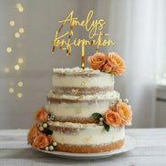 Cake Topper Konfirmation personalisiert mit Name – Kommunion Taufe Torten Topper Acryl Silber Gold Roségold Weiß- Christliche Deko
