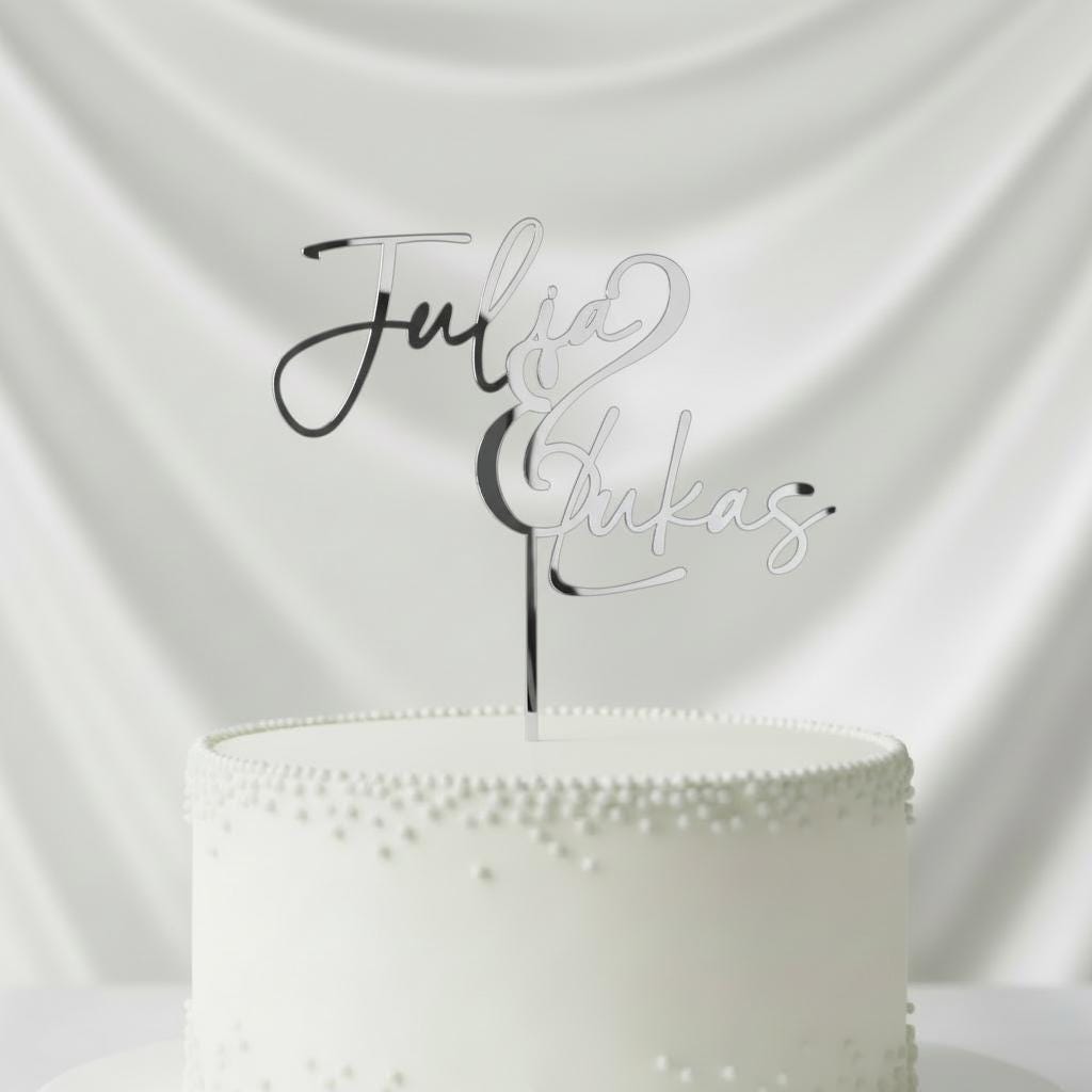 Cake Topper Hochzeit personalisiert mit 2 Namen – Acryl Gold Silber Schwarz Weiß Roségold – Torten Topper Brautpaar,