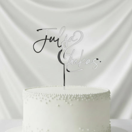 Cake Topper Hochzeit personalisiert mit 2 Namen – Acryl Gold Silber Schwarz Weiß Roségold – Torten Topper Brautpaar,