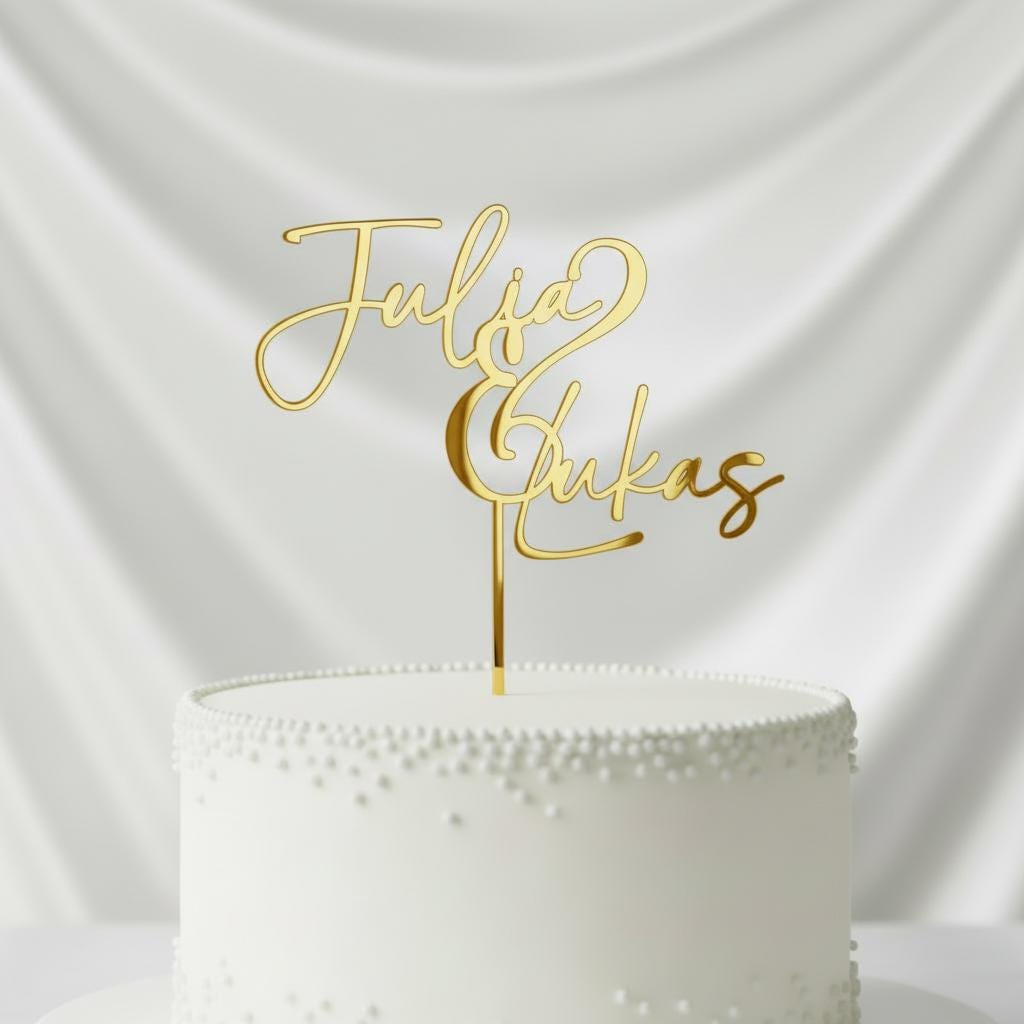 Cake Topper Hochzeit personalisiert mit 2 Namen – Acryl Gold Silber Schwarz Weiß Roségold – Torten Topper Brautpaar,