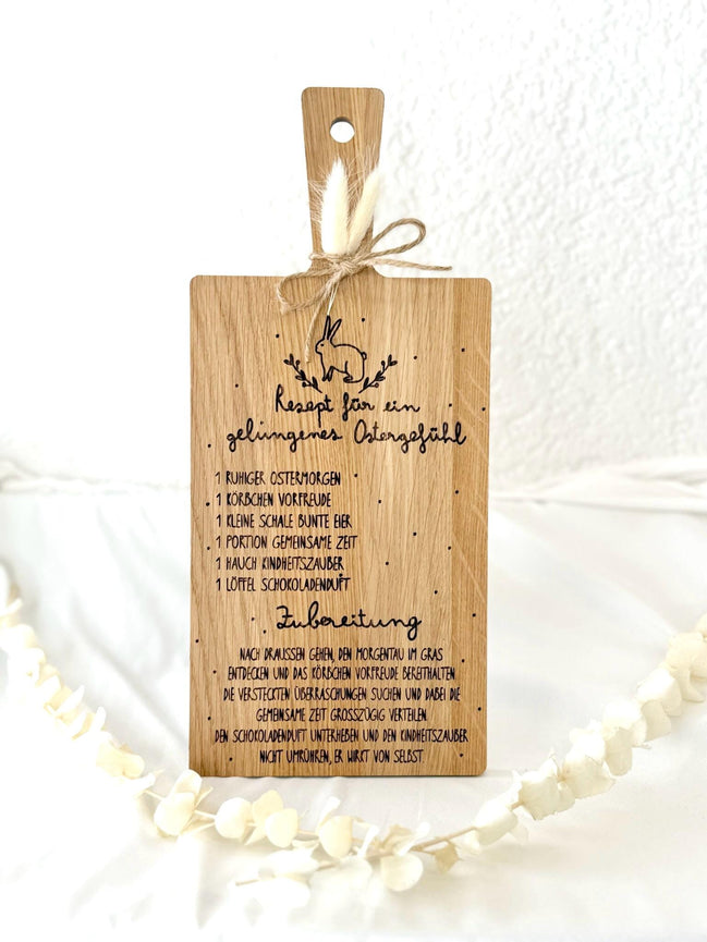 Ostergeschenk Holzbrett • Rezept für ein gelungenes Ostergefühl • Oster Deko Brett • Osterhase Gravur • Geschenk Ostern Familie, Gravur