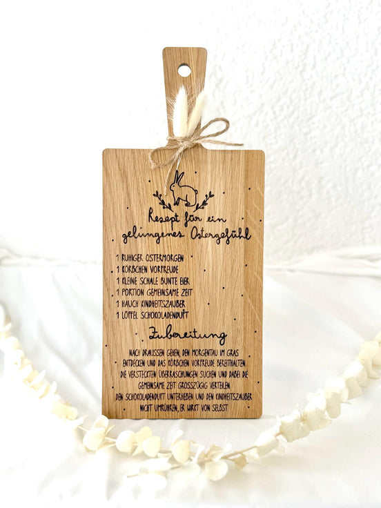 Ostergeschenk Holzbrett • Rezept für ein gelungenes Ostergefühl • Oster Deko Brett • Osterhase Gravur • Geschenk Ostern Familie, Gravur