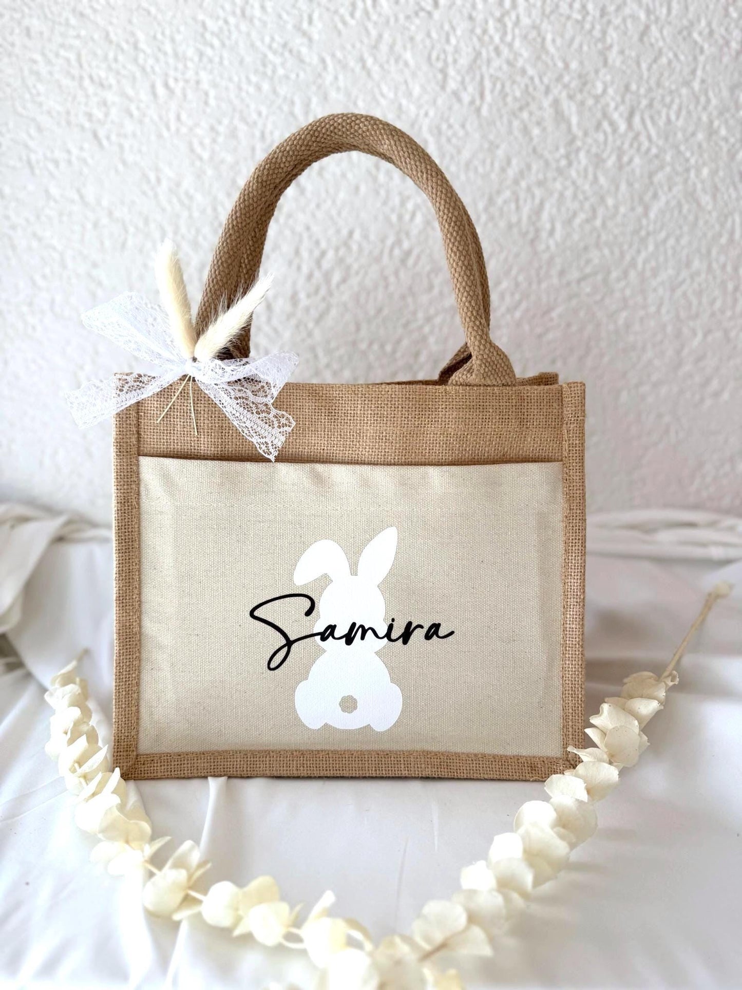 Personalisierte Ostertasche mit Name – Osterkorb Kinder, Osterhase Jutetasche, Osternest Alternative, Ostergeschenk Mädchen Junge, Osterkorb