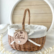 Personalisiertes Osterkörbchen & Holzanhänger, Frohe Ostern Gravur, Osterkorb Kinder Osternest mit Herz Anhänger, Ostergeschenk Kinder