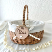 Personalisiertes Osterkörbchen & Holzanhänger, Frohe Ostern Gravur, Osterkorb Kinder Osternest mit Herz Anhänger, Ostergeschenk Kinder