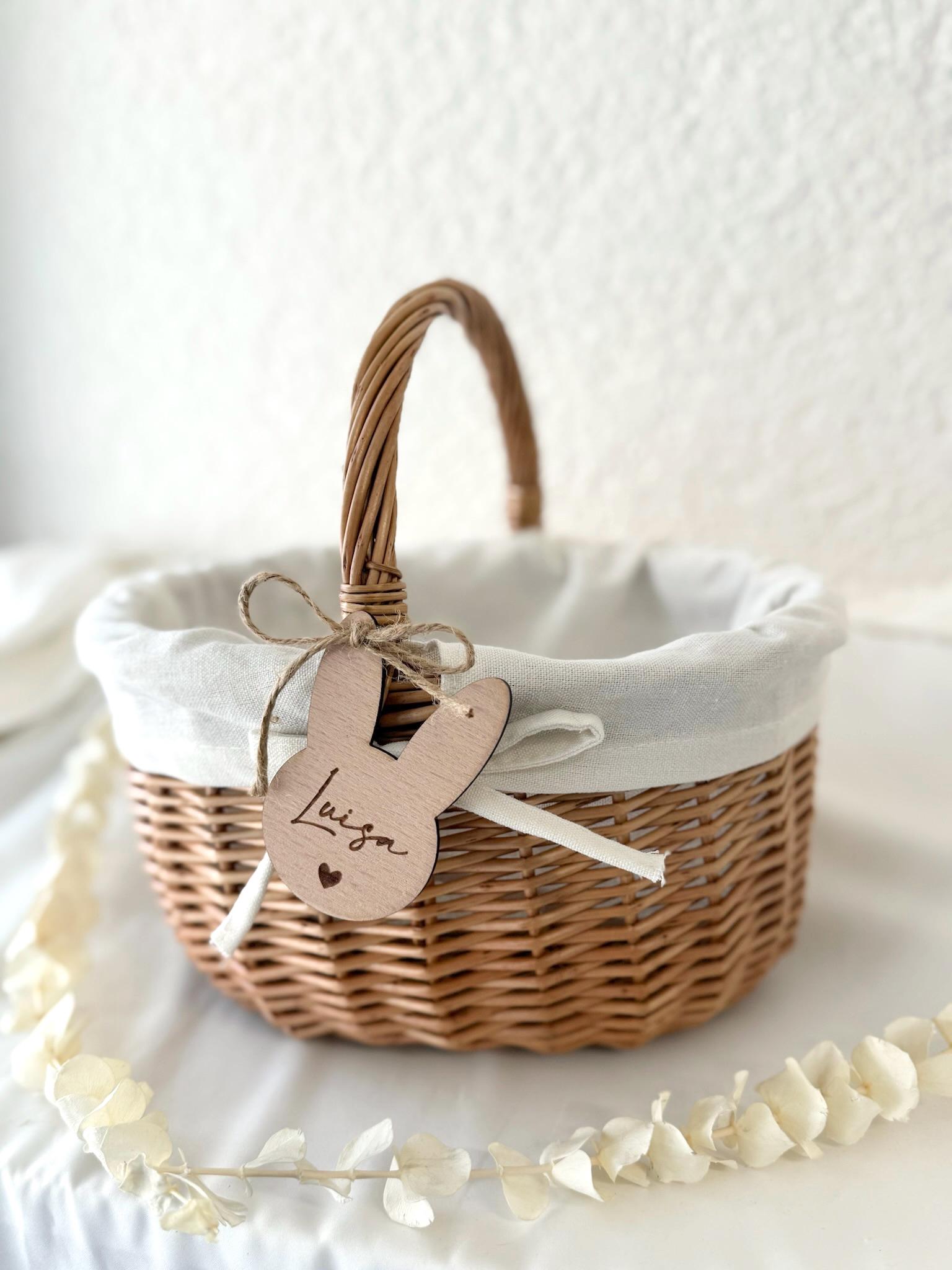 Personalisiertes Osterkörbchen mit Namen, Osterkorb Kinder mit Hasen Anhänger– Osternest Kinder, Ostergeschenk Kinder, Osterdeko Korb Ostern