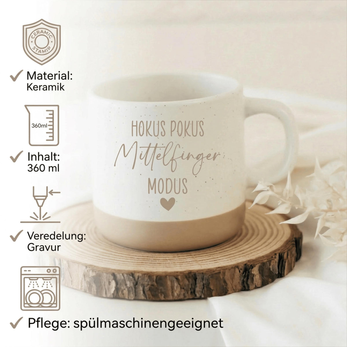Tasse Hokus Pokus Mittelfinger Modus – freche Kaffee Tasse – witziges Geschenk für Kollegen Freunde – Humor Keramiktasse, lustig,