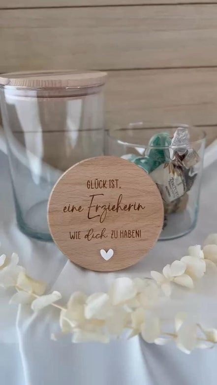 Geschenk für Erzieherin – Glück ist eine Erzieherin wie dich zu haben – Vorratsglas mit Gravur – Abschied Kindergarten, Kita Geschenk