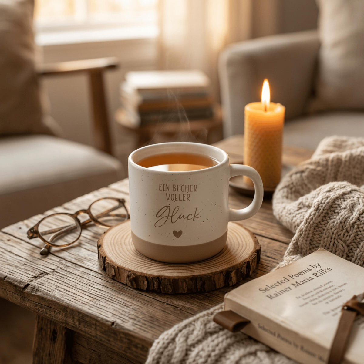 Tasse Ein Becher voller Glück – Geschenk für Freundin Familie – motivierende Kaffee Tasse – Keramik Tasse mit Spruch, Tasse mit Gravur,