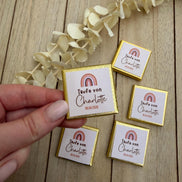 Personalisierte Schokolade (10er Set) Taufe mit Name & Datum – Gastgeschenk Taufe Regenbogen – Kommunion, Konfirmation,