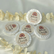 Mini Seifen (10er Set ) personalisiert Taufe – Gastgeschenk Taufe mit Name & Datum – Seife Regenbogen rund, Kommunion, Konfirmation