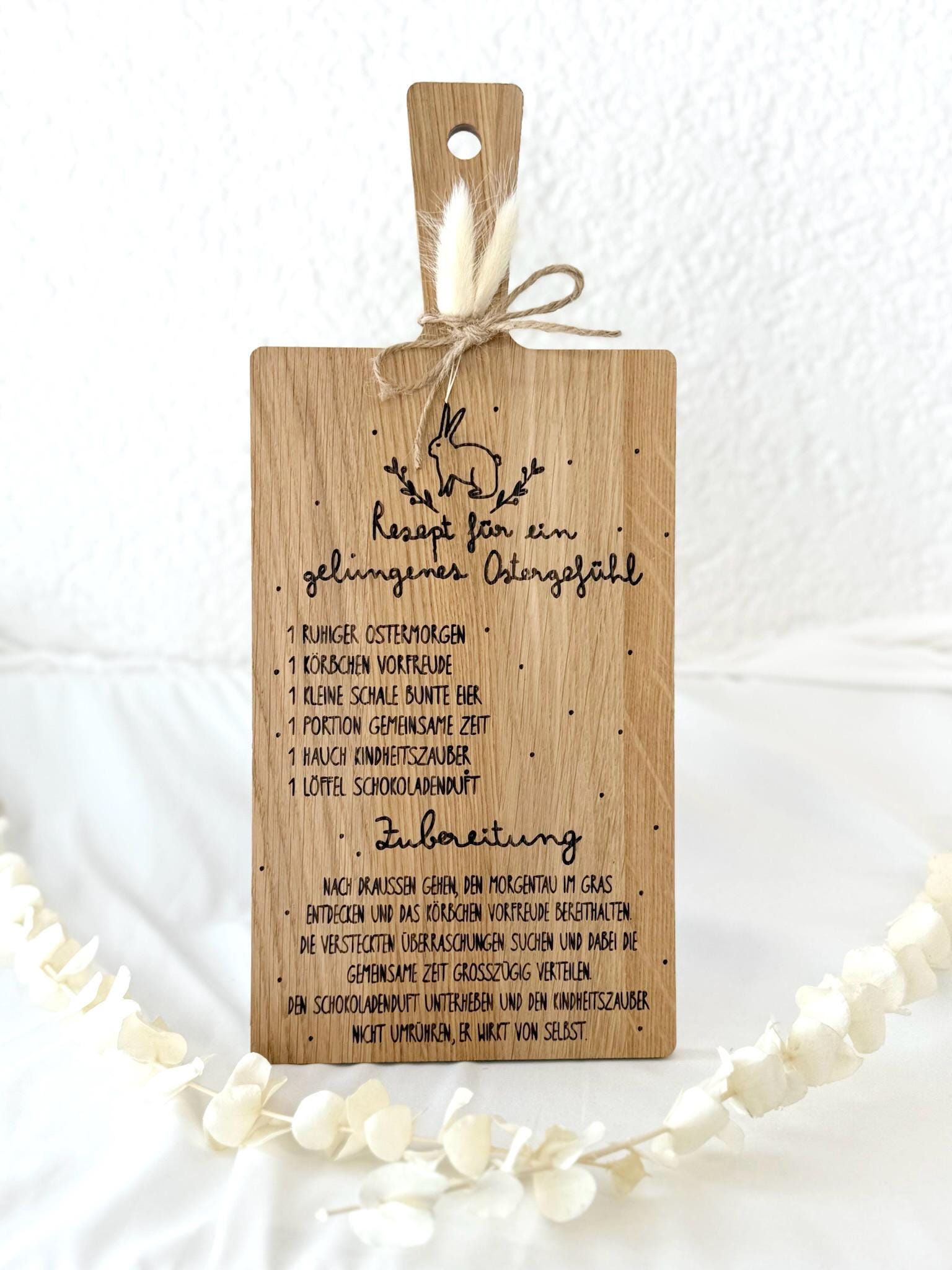 Ostergeschenk Holzbrett • Rezept für ein gelungenes Ostergefühl • Oster Deko Brett • Osterhase Gravur • Geschenk Ostern Familie, Gravur