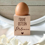 Personalisierter Eierbecher Ostern mit Name, Frohe Ostern Eierbecher Holz, Ostergeschenk personalisiert, Oster Tischdeko, Eierhalter