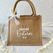 Frohe Ostern Jutetasche – Osterkorb Kinder, Ostertasche für Ostereiersuche, Osternest Alternative, Ostergeschenk Tasche, Mitarbeitergeschenk