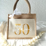Runder Geburtstag Jute Tasche mit Namen – Tasche mit Name & Zahl, Geschenk Frau Geburtstag, Jubiläum Geschenk, 30, 40, 50, 60, 70, 80, 90,