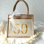 Runder Geburtstag Jute Tasche mit Namen – Tasche mit Name & Zahl, Geschenk Frau Geburtstag, Jubiläum Geschenk, 30, 40, 50, 60, 70, 80, 90,
