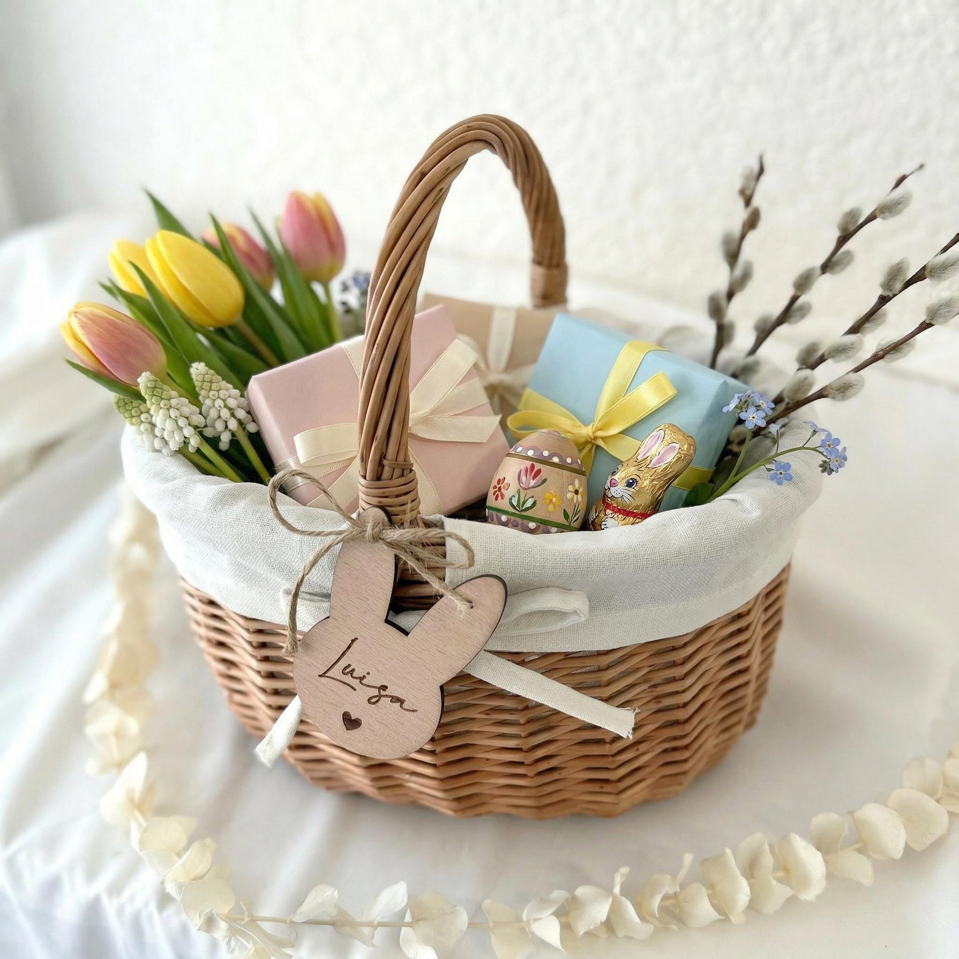 Personalisiertes Osterkörbchen mit Namen, Osterkorb Kinder mit Hasen Anhänger– Osternest Kinder, Ostergeschenk Kinder, Osterdeko Korb Ostern