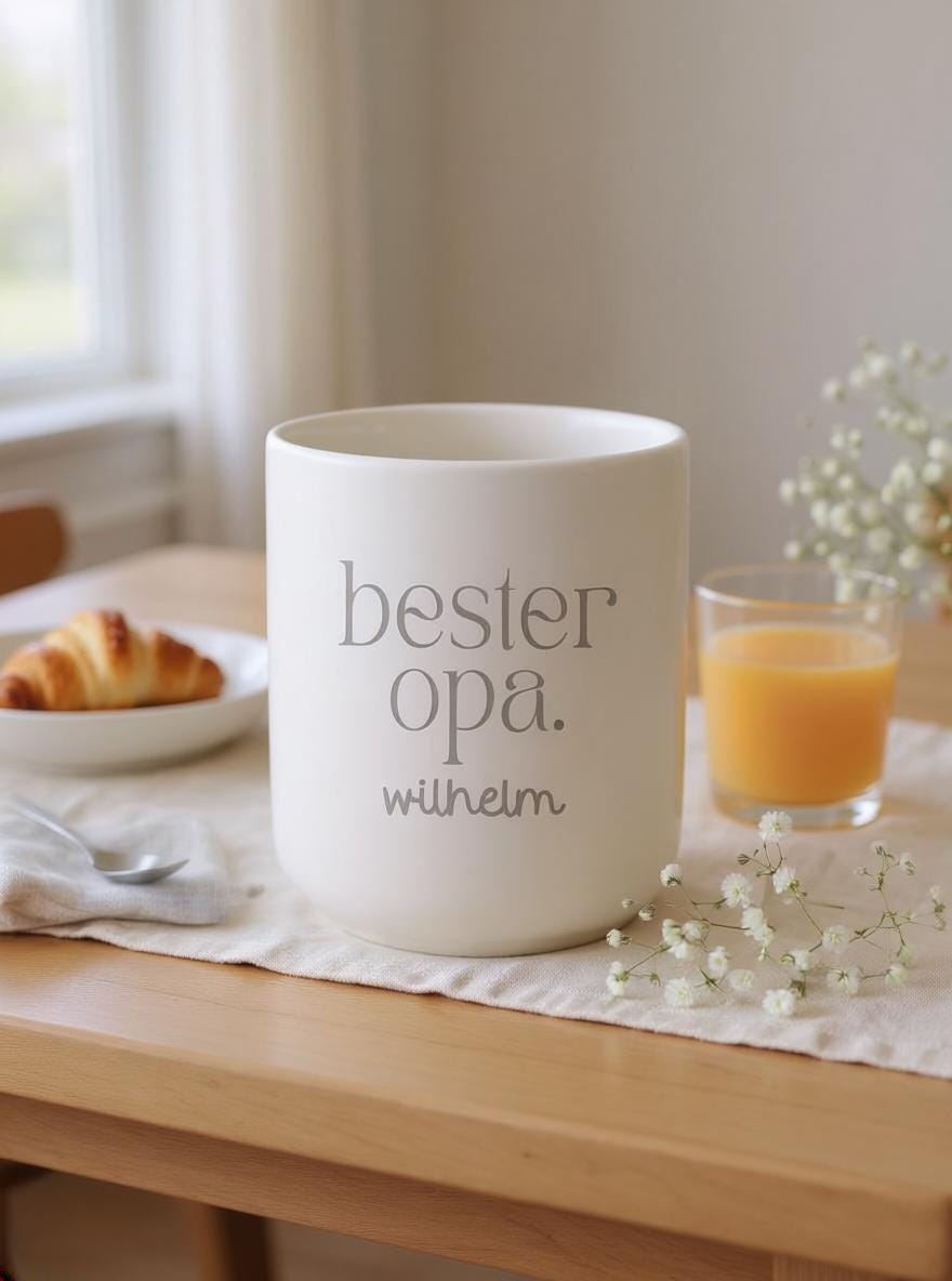 Personalisierte Opa Tasse mit Name – bester opa Becher Geschenk Opa Geburtstag – minimalistischer Kaffeebecher henkellos, Geschenk Großvater